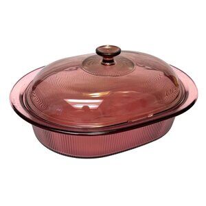 Vintage Corning Visions Cranberry 4 Quart Oval Roaster with Lid
